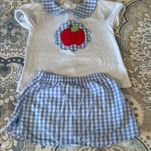 Stitchy Fish Matching Set with Apple Design Shirt and Gingham Skort